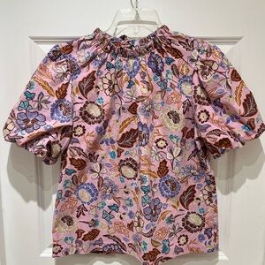 EUC Ann Taylor Pink Floral Puff-Sleeve Blouse